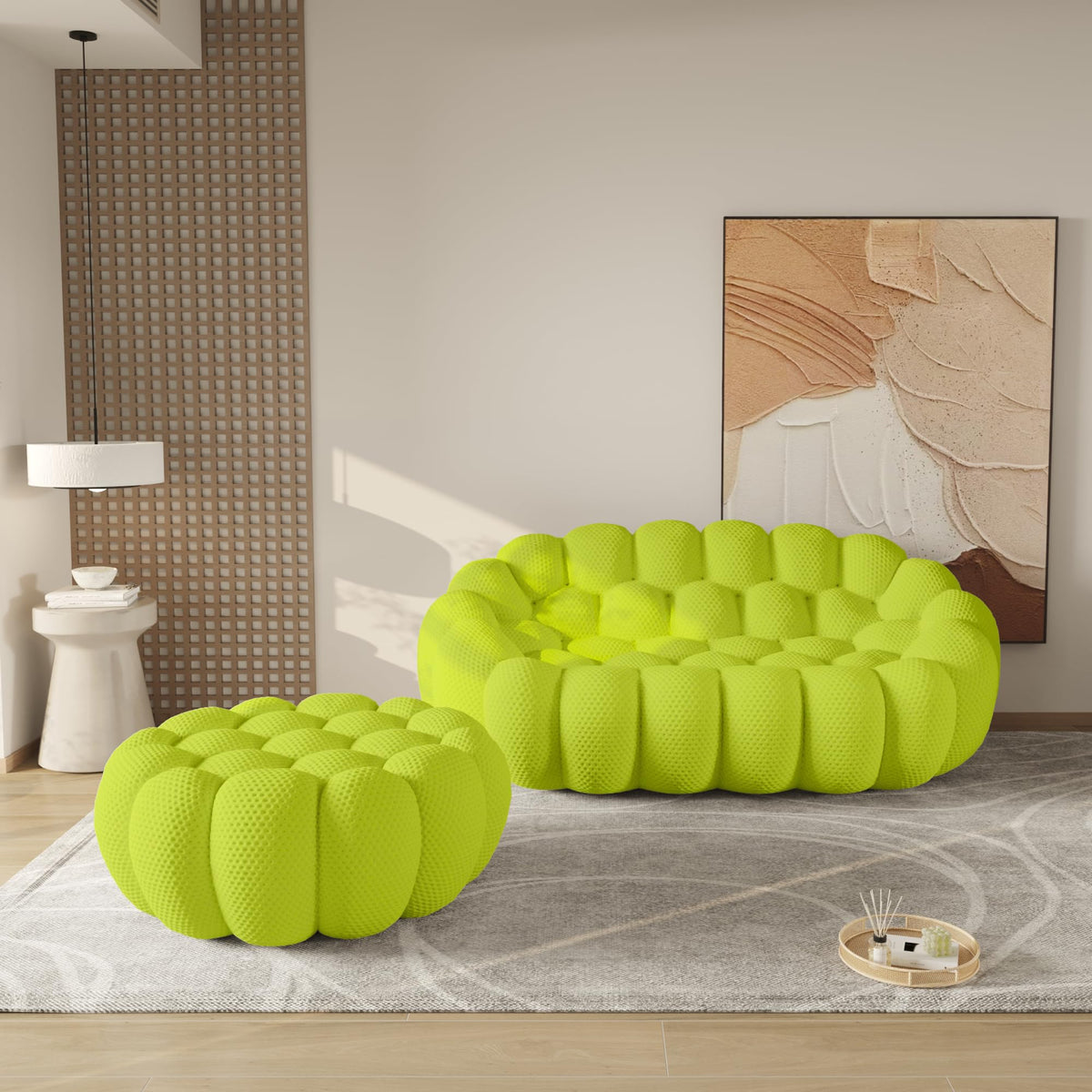 WJShome Modern Bubble Sofa Couch, 79.53" Curved Sofas for Living Room, Boneless Large Bean Bag Chair,Deep Seat Floor Sofas Chair Lounge 3 Seater for Home,Orange