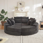 78'' Oversized Round Sleeper Sofa Bed, Convertible Circle Chaise Lounge Chair Indoor, Modern Fluffy Plush Corduroy Cloud Boneless Couch, Assembly Free, Comfy Bean Bag for Living Room, Black