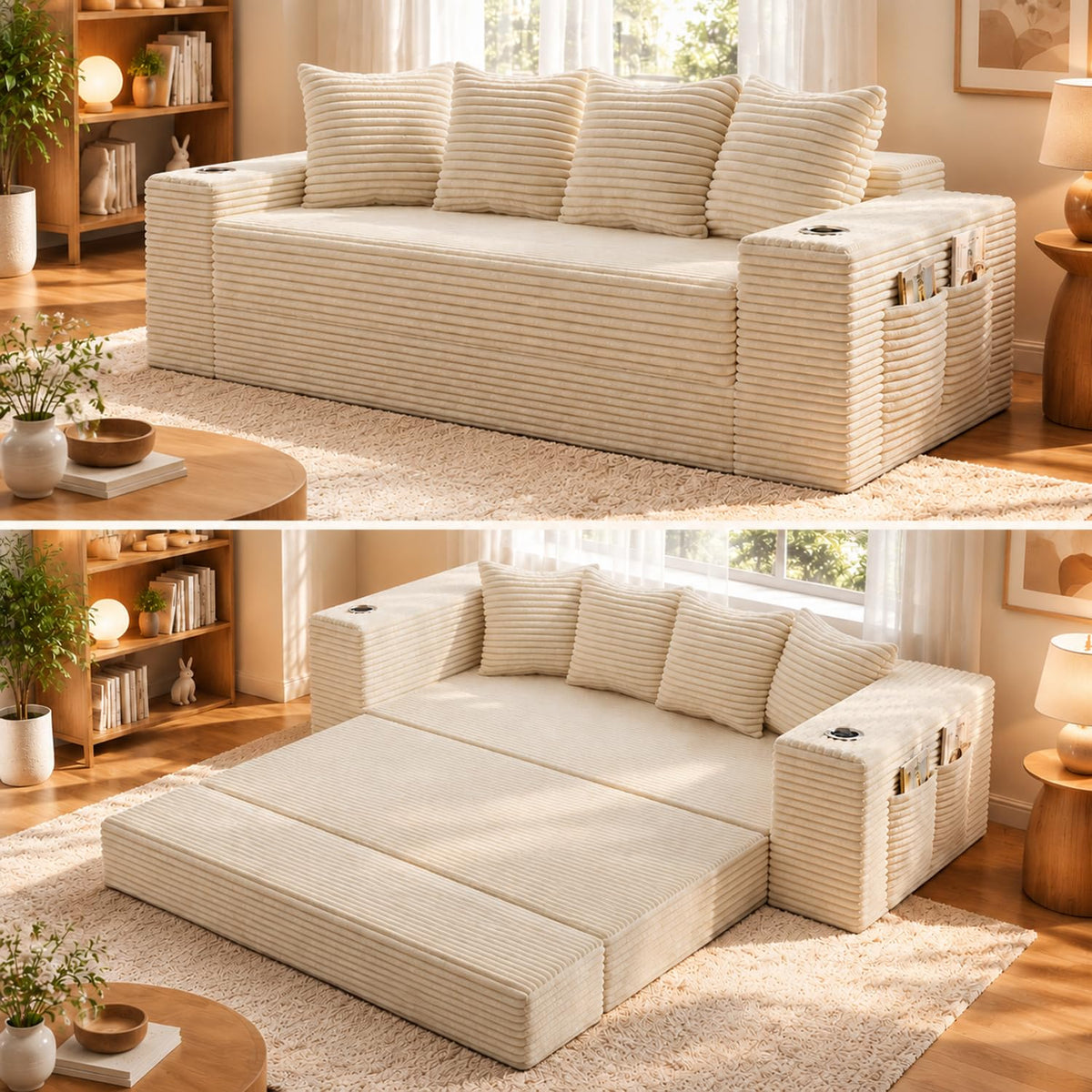 108" Modular Sectional Sofa Bed, L-Shaped Boneless Couch, Yellow