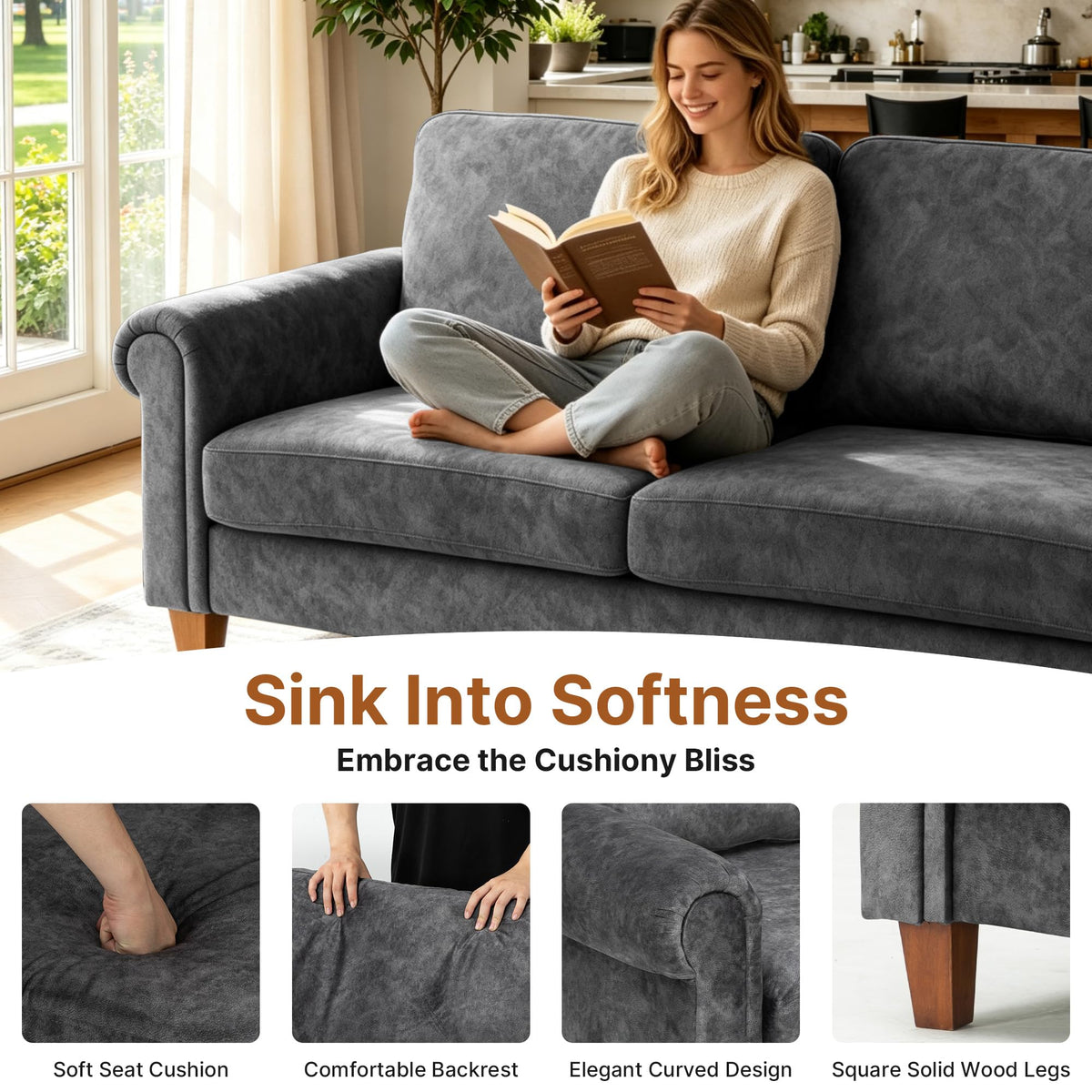 100" Modular Sectional Sofa, L-Shaped Velvet Couch for Small Spaces