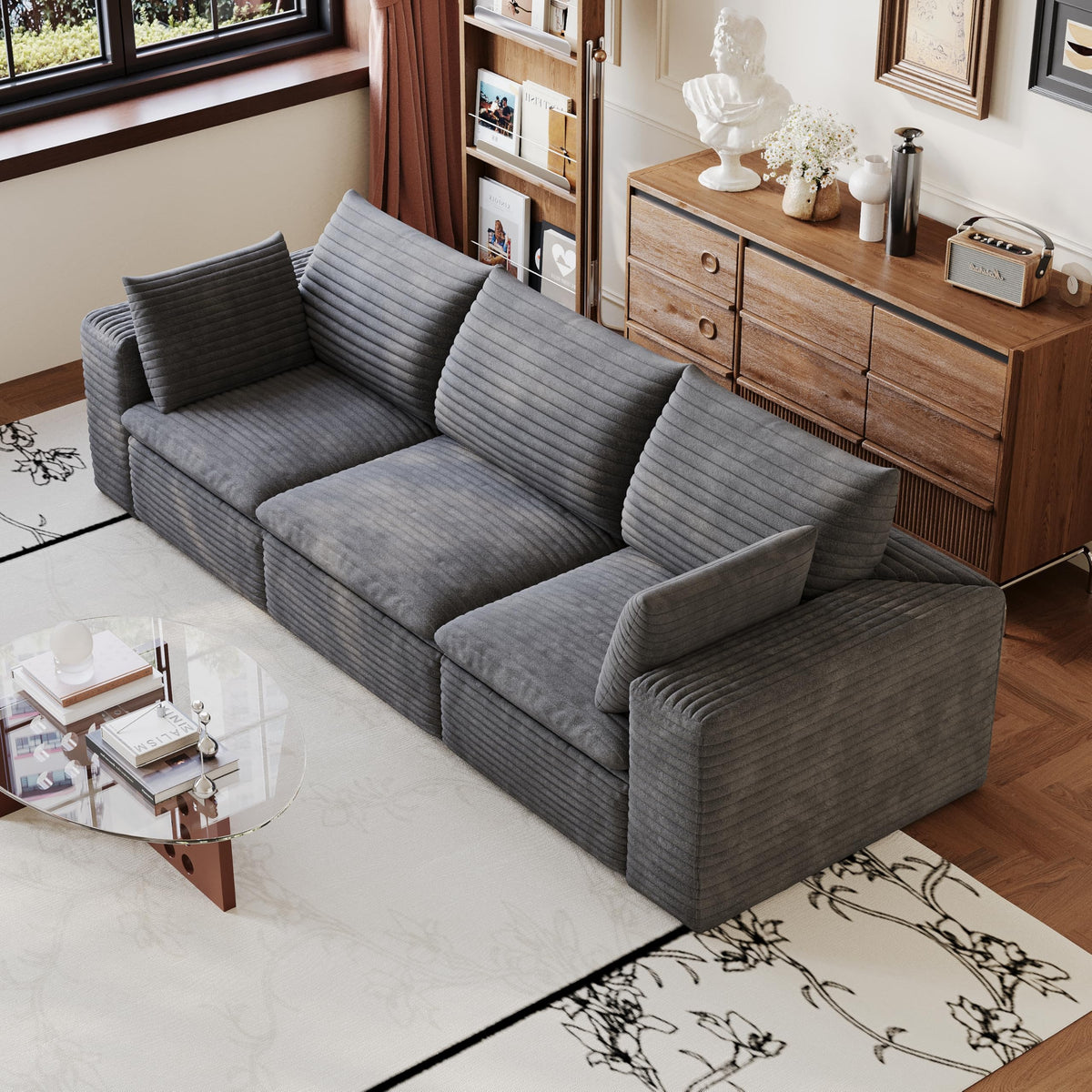 102" Oversized Boneless Modular Sectional Sofa Cloud Couch with 3 Ottomans Convertible Sleeper Sofa Bed for Living Room - No Assembly Floor Compression Sofa with Memory Foam and Deep Seat