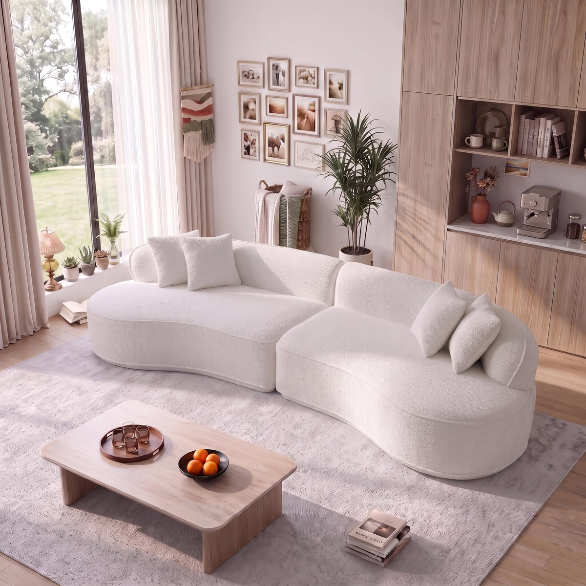 114" Curved Oversized Sectional Sofa,Modern Sherpa 4-Seater Extra Deep & Wide Seat Cloud Couch with 4 Throw Pillows,couches for Living Room&Apartment,No Assembly Required,White