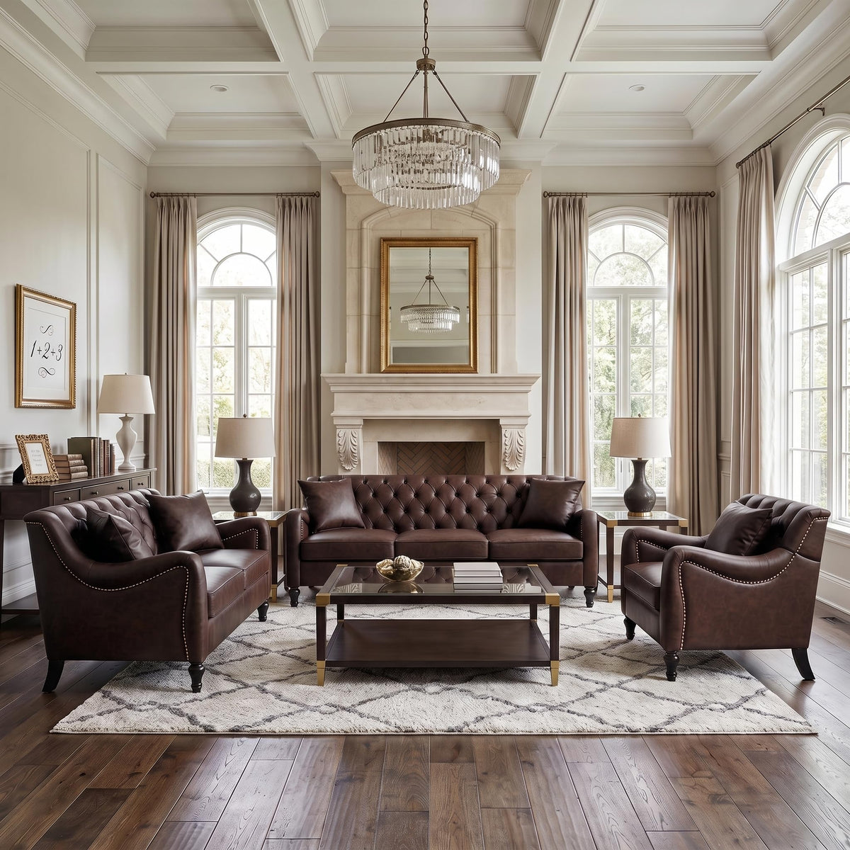 103" PU Leather Chesterfield L Shaped Sectional Sofa Couch, Dark Brown