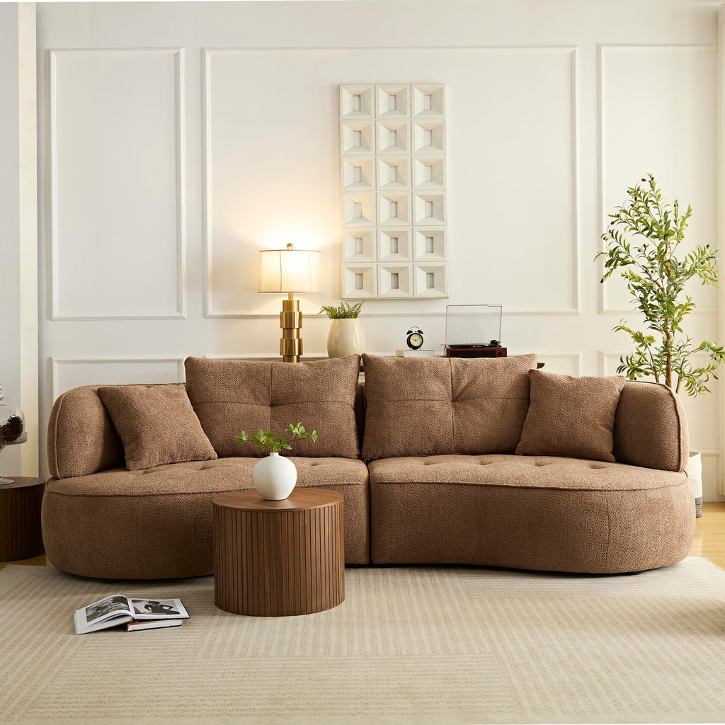 109" Modern Curved Sofa, Oversized Luxury Sectional Sofa, Camel