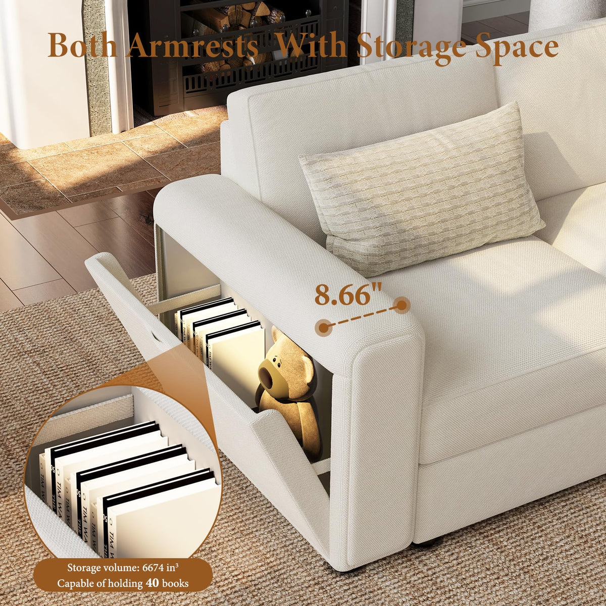 Vesgantti Oversized 6-Seater Chenille L Shaped Sectional Sofa, Beige