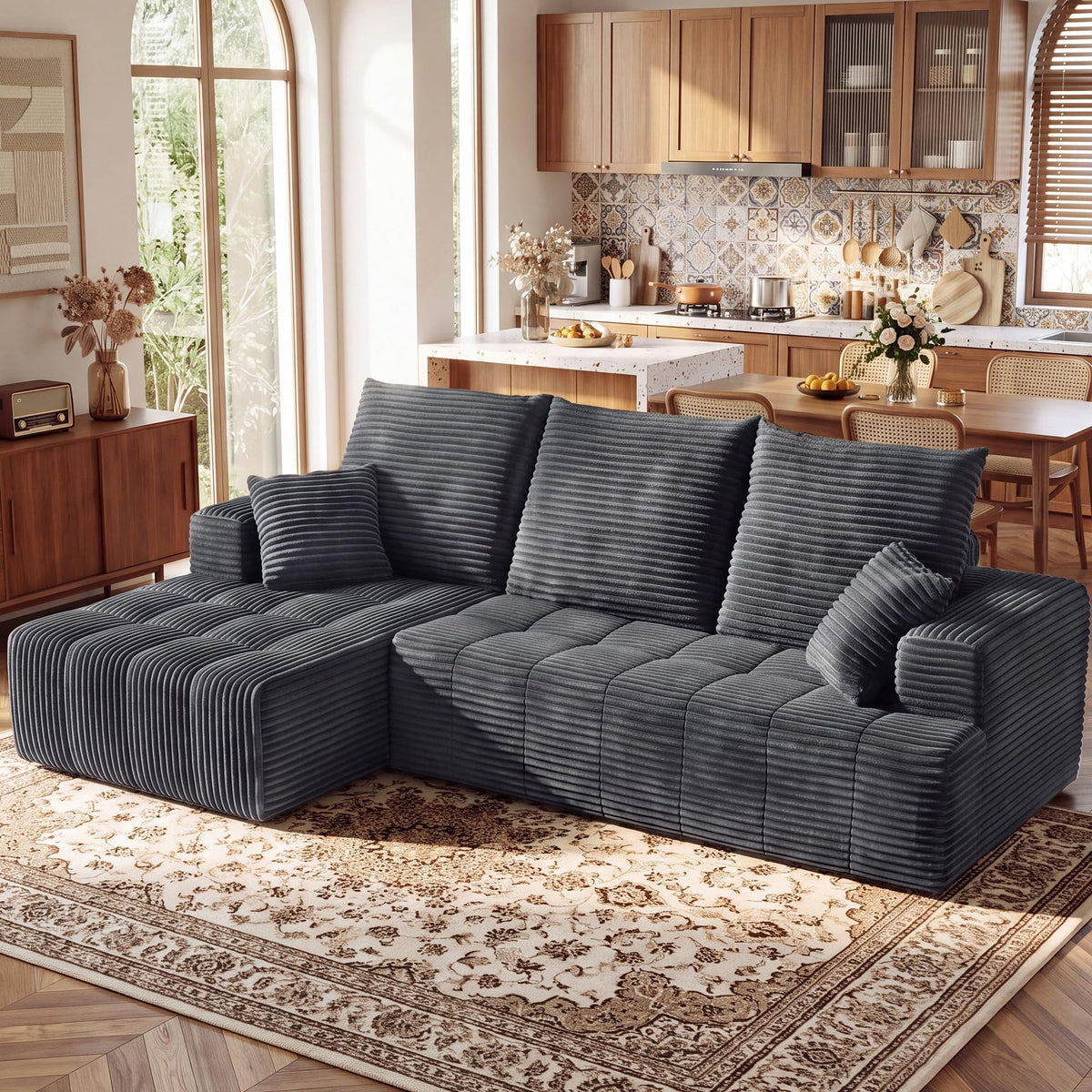 110" U Shaped Boneless Couches for Living Room, Cloud Couch with Ottoman