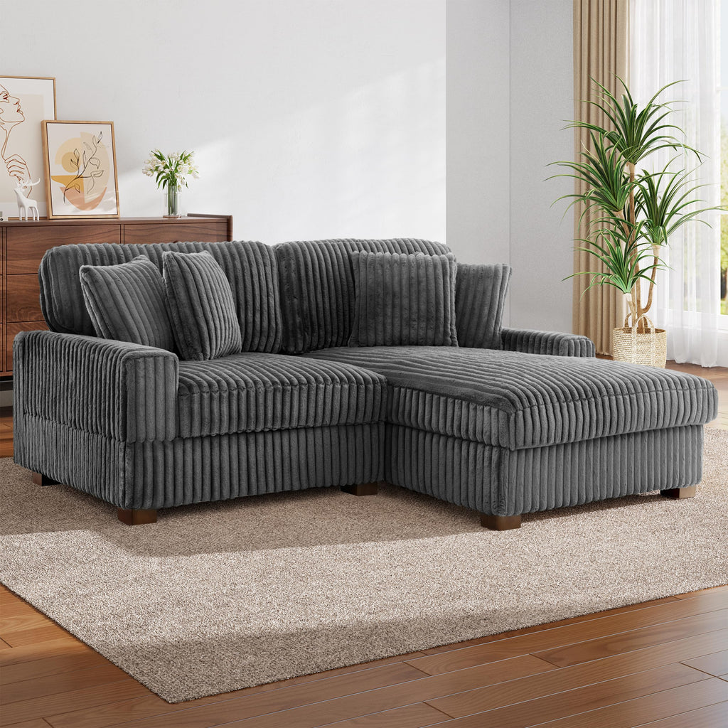 118.3" L-Shaped Modular Sectional Sofa with Chaise, Comfy Corduroy Fluffy Couch with Deep Seat, Flexible Module Combination for Living Room, Cotton Flannel Light Brown