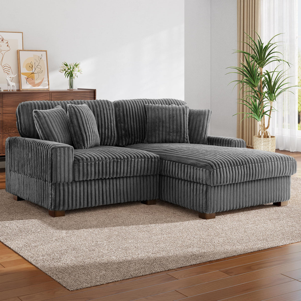118.3" L-Shaped Modular Sectional Sofa with Chaise, Comfy Corduroy Fluffy Couch with Deep Seat, Flexible Module Combination for Living Room, Cotton Flannel Light Brown