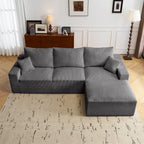 110" L Shaped Sectional Sofa, Full Compression 3 Seater Cloud Couch with Chaise, No Assembly Required Sofa for Living Room, Ultra Soft Deep Seat Modular Sofa(Corduroy, Grey) EN161