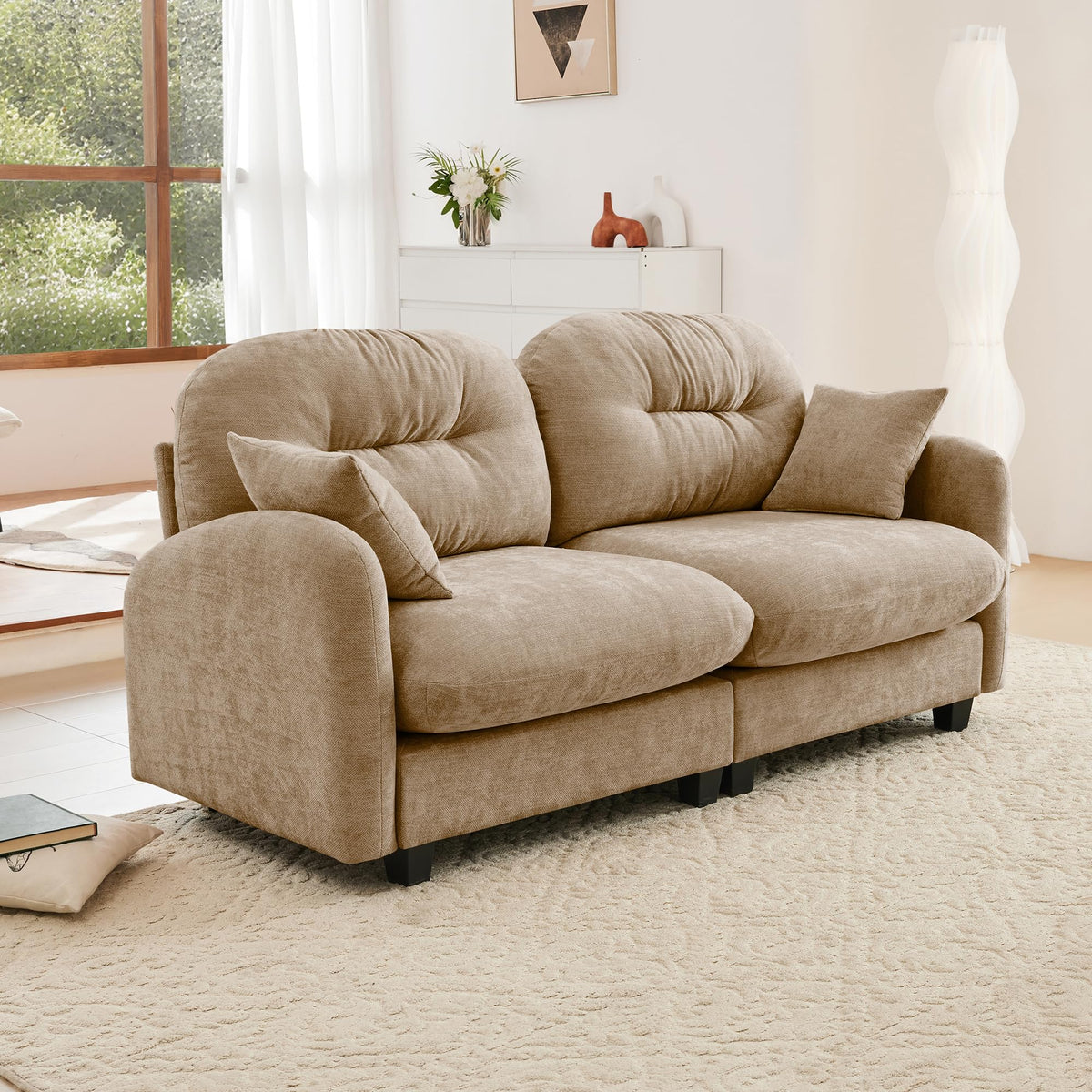 107" L Shaped Couch, Chenille Upholstered Modular Sectional Sofa, 3 Seater Deep Seat Sofa with Movable Ottoman, Modern Cloud Couch with Thick Seat Cushion, Sectional Couches for Living Room, Pink