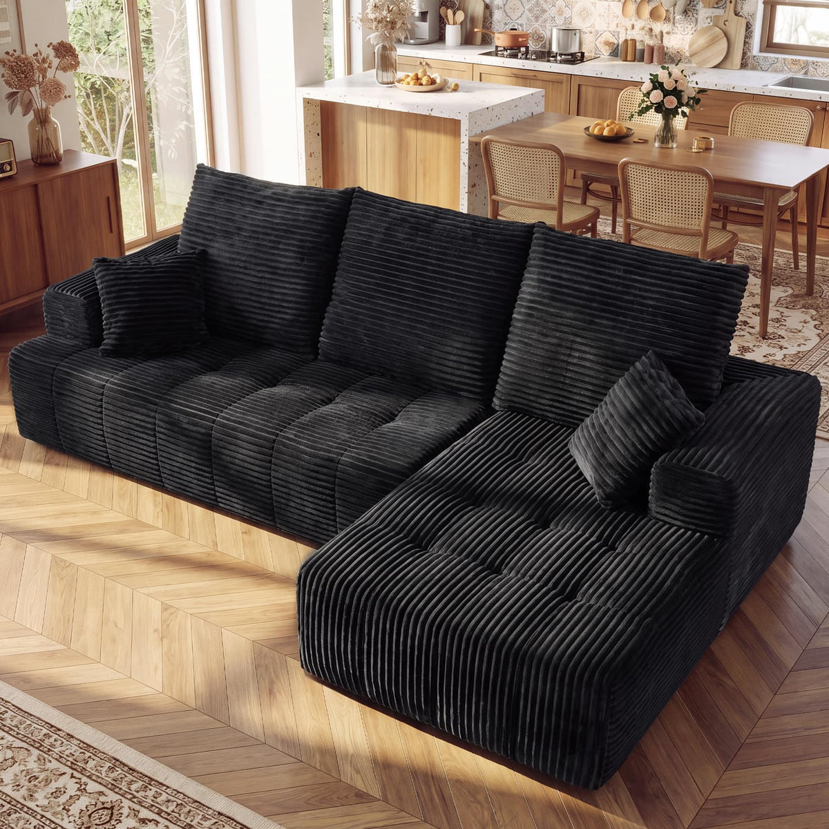 110" U Shaped Boneless Couches for Living Room, Cloud Couch with Ottoman