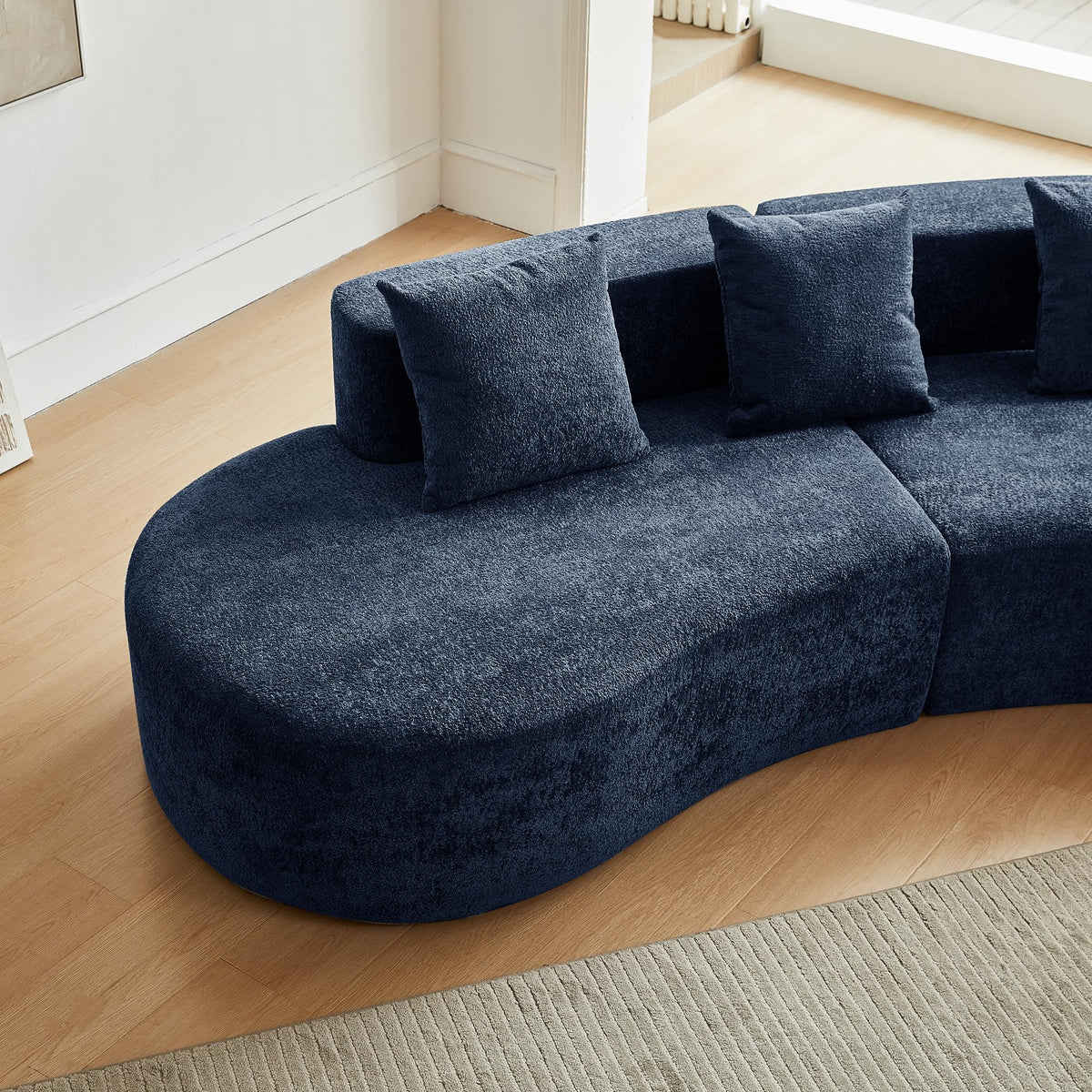 109" Oversized Curved Sectional Sofa – Modern Luxury Velvet Cloud Couch, Deep Seat Memory Foam Curved Couch with 3 Pillows, Compressed Boneless Sofa for Living Room, Apartment, Office, Blue