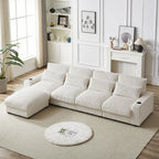 126 inch Corduroy with Cup Holder Super Large L Shaped Sofa, Movable Footrest, Four Waist Pillows and Four Back Cushion, with USB Port and Type C Port