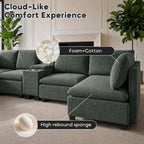 121" U-Shaped Sectional Sofa, Chenille Cloud Modular Couch, Green
