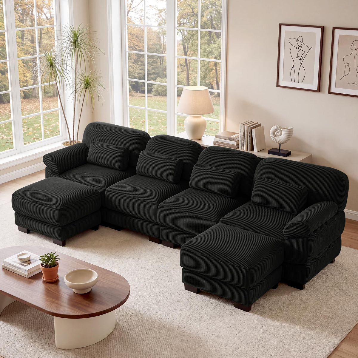 132'' Modular Sectional Sofa, 6-seat U-Shaped Cloud Couch for Living Room