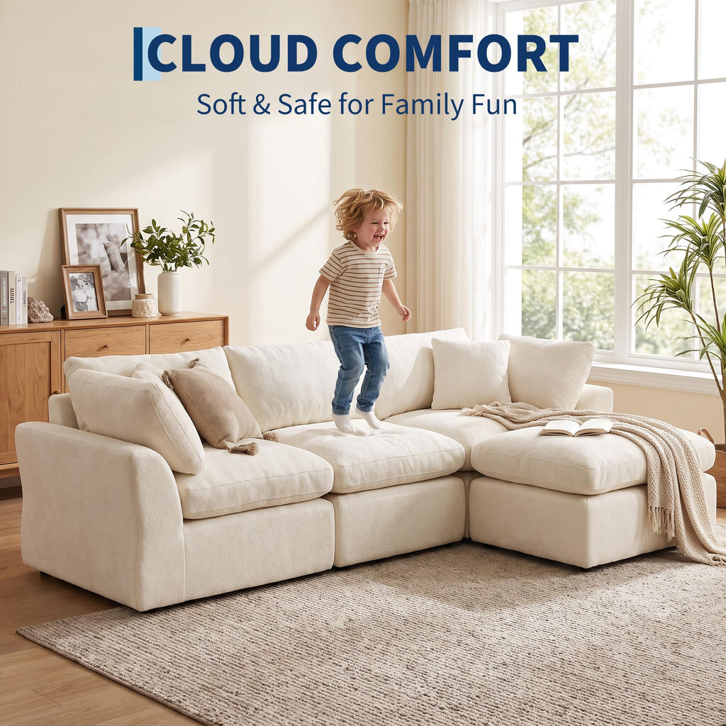 110" Cloud Sectional Couches for Living Room, Dark Gray Chenille Sofa