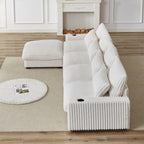126 inch Corduroy with Cup Holder Super Large L Shaped Sofa, Movable Footrest, Four Waist Pillows and Four Back Cushion, with USB Port and Type C Port