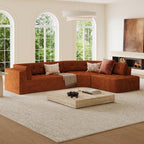 119'' Sectional Sofa, Curved L-Style Right-Hand Facing Couch with Fully Upholstered Arms, Tufted Design, Modern Minimalist Look, Dark Orange