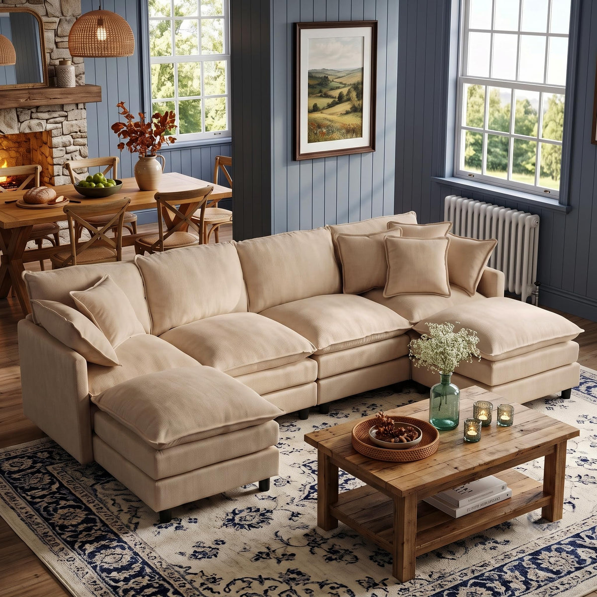 106.3" Chenille Modular Sectional Sofa,Convertible Cloud Couch