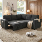 118" Oversized Sleeper Sofa with Pull Out Bed, Chenille L Shaped Convertible Sectional Sleeper Couch with Nailhead Trim & Rolled Arm, 6-Seater Couches for Living Room, Blue
