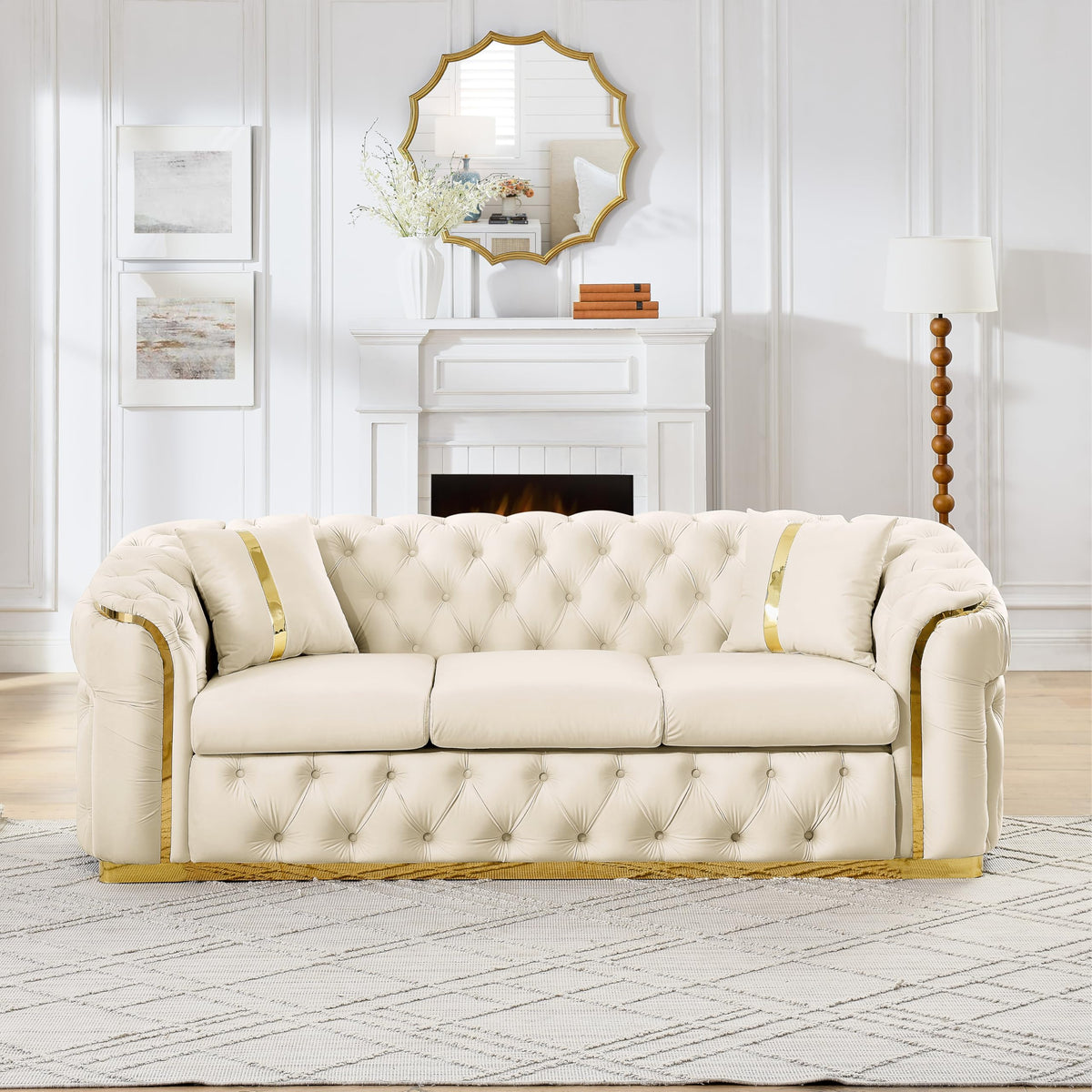Velvet Chesterfield Sofa Set, 3-Seater and Loveseat