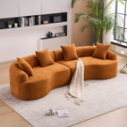 WILLIAMSPACE 132" Oversize Curved Sofa Couch for Living Room, Modern Luxury 2 Pieces Upholstered Cloud Sofa Curved Couch with Half Moon Design, Velvet 6 Seater Sofa for Apartment, No Assembly, Orange
