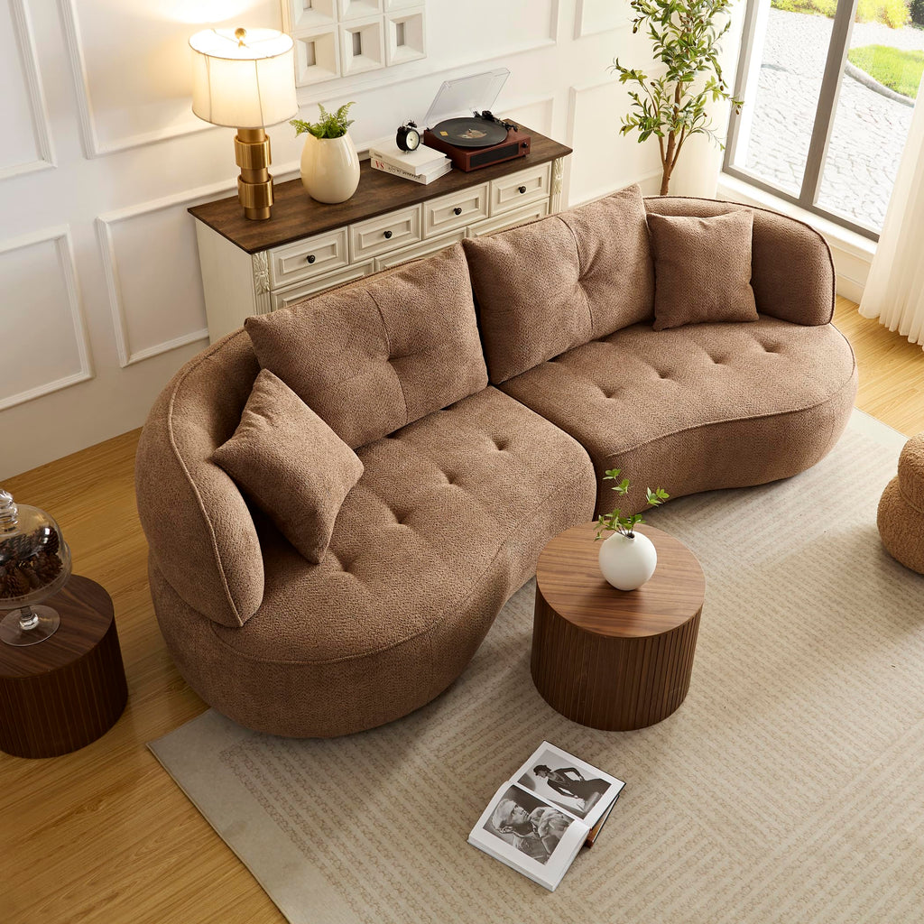 109" Modern Curved Sofa, Oversized Luxury Sectional Sofa, Camel