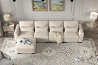 130" Beige Modular L Shaped Sofa with Storage Ottoman Spring Pack Cushion, Solid Wood Frame, Combination Design PU889