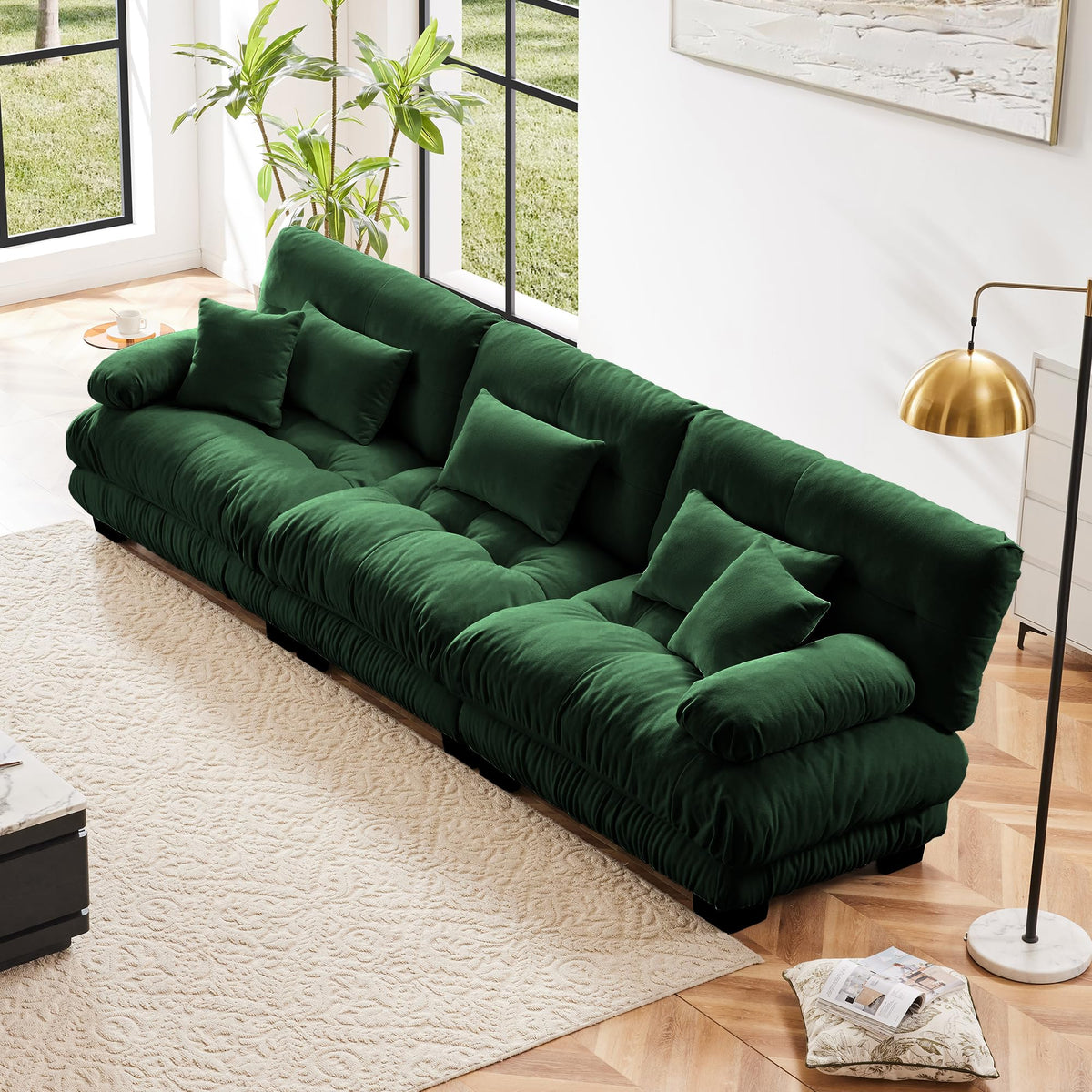 134" Oversized 3 Seater L Shaped Modular Sectional Sofa, Large Sectional Couches for Living Room, Chenille Cloud Couch with Pillows, Living Room Deep Seat Sofas with 3 Seats & 1 Ottoman, Pink
