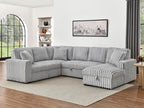 122 Inch Pull Out Couch, Rabbit Plush Fabric Sofa Bed with USB Ports, Oversized U Shape Sectional Sleeper Sofa Bed with Storage Chaise, Grey
