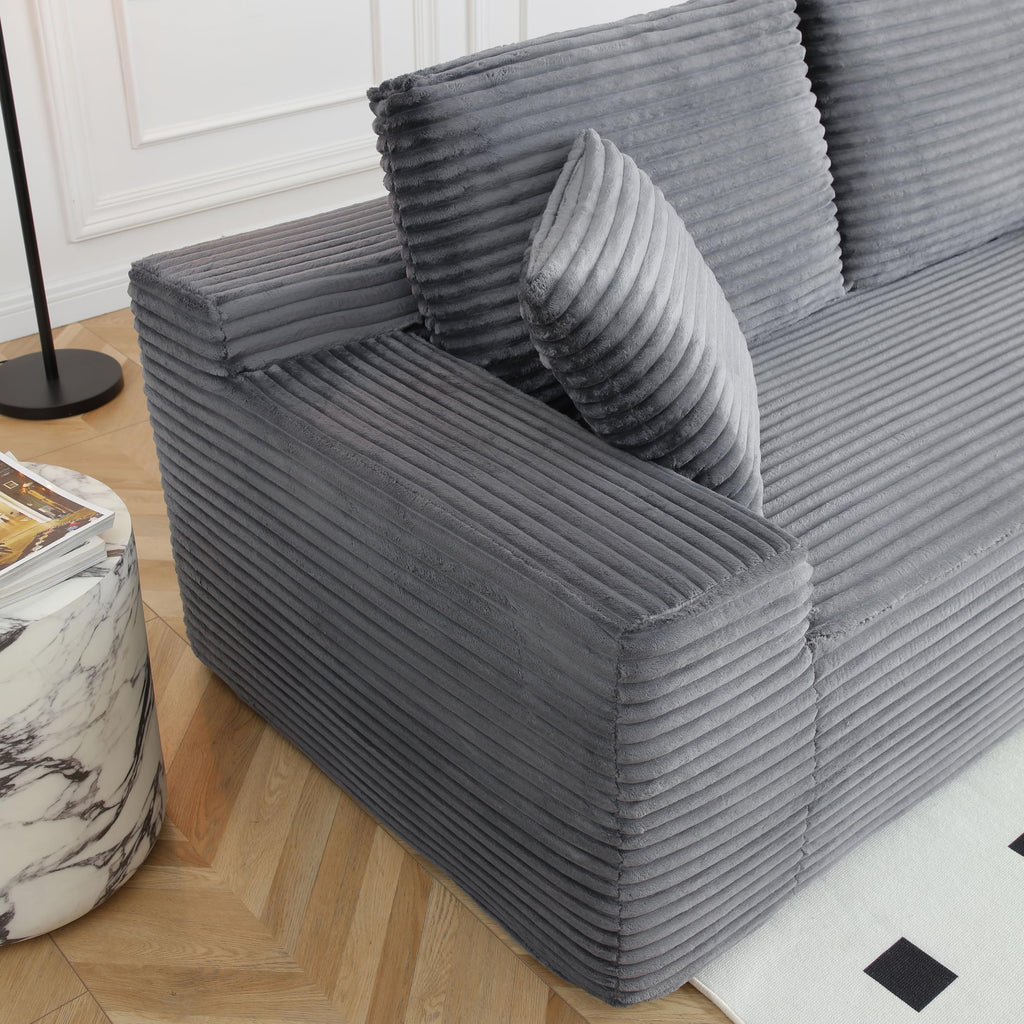 125" U Shaped Sectional Couch,Boneless Cloud Couch Featuring USB Ports,Cup Holders & Storage.Made of Corduroy Fabric and Features Two Movable Sofa Modules for Flexible Living Room Layouts. (Gray)