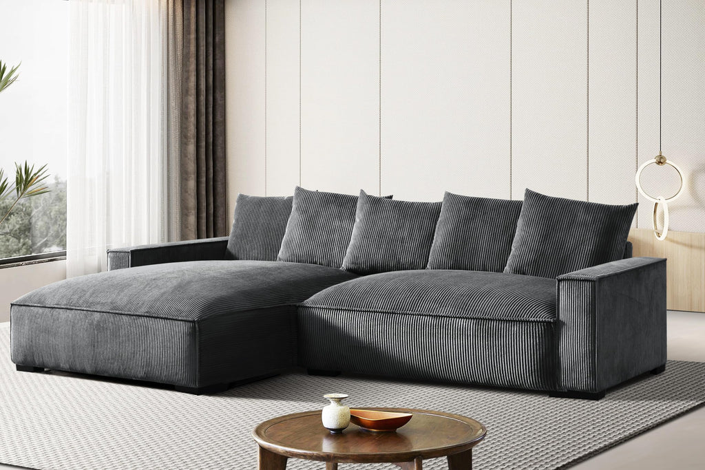 106.7-Inch L Shaped Left Facing Sectional Sofa with Chaise, Corduroy Uphol