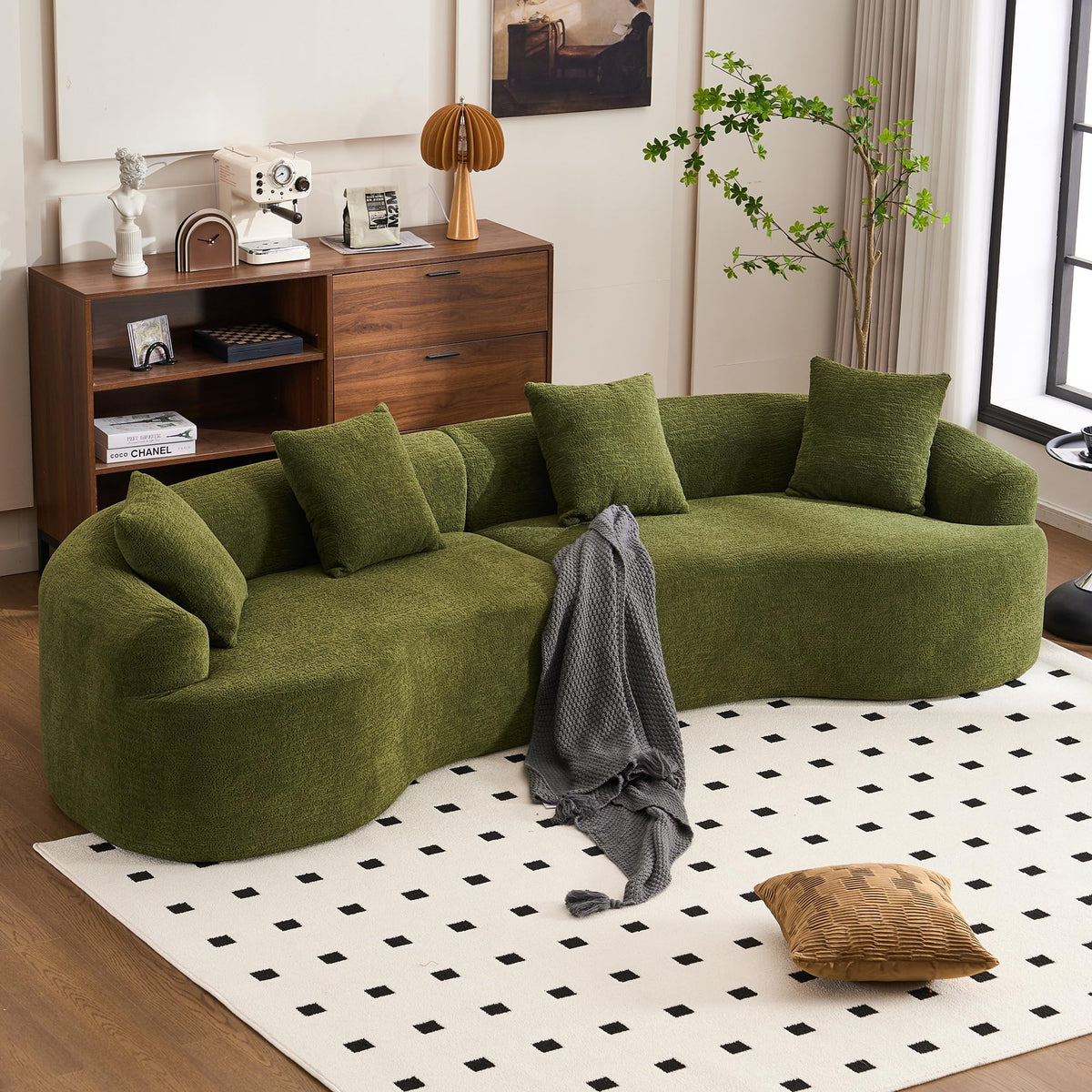 WILLIAMSPACE 132" Oversize Curved Sofa Couch for Living Room, Modern Luxury 2 Pieces Upholstered Cloud Sofa Curved Couch with Half Moon Design, Velvet 6 Seater Sofa for Apartment, No Assembly, Orange