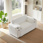 White Corduroy Sofa Bed with Pull Out Bed
