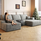 107" Plush‑Fabric Multi‑Functional Sectional Sofa, Upholstered Sleeper with Deep Seat, Free Combination Couch with Movable Ottoman for Living Space, Grey