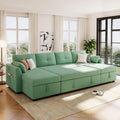 107" U-Shaped Pull-Out Couch Sectional Sofa Bed with USB Charging, Green