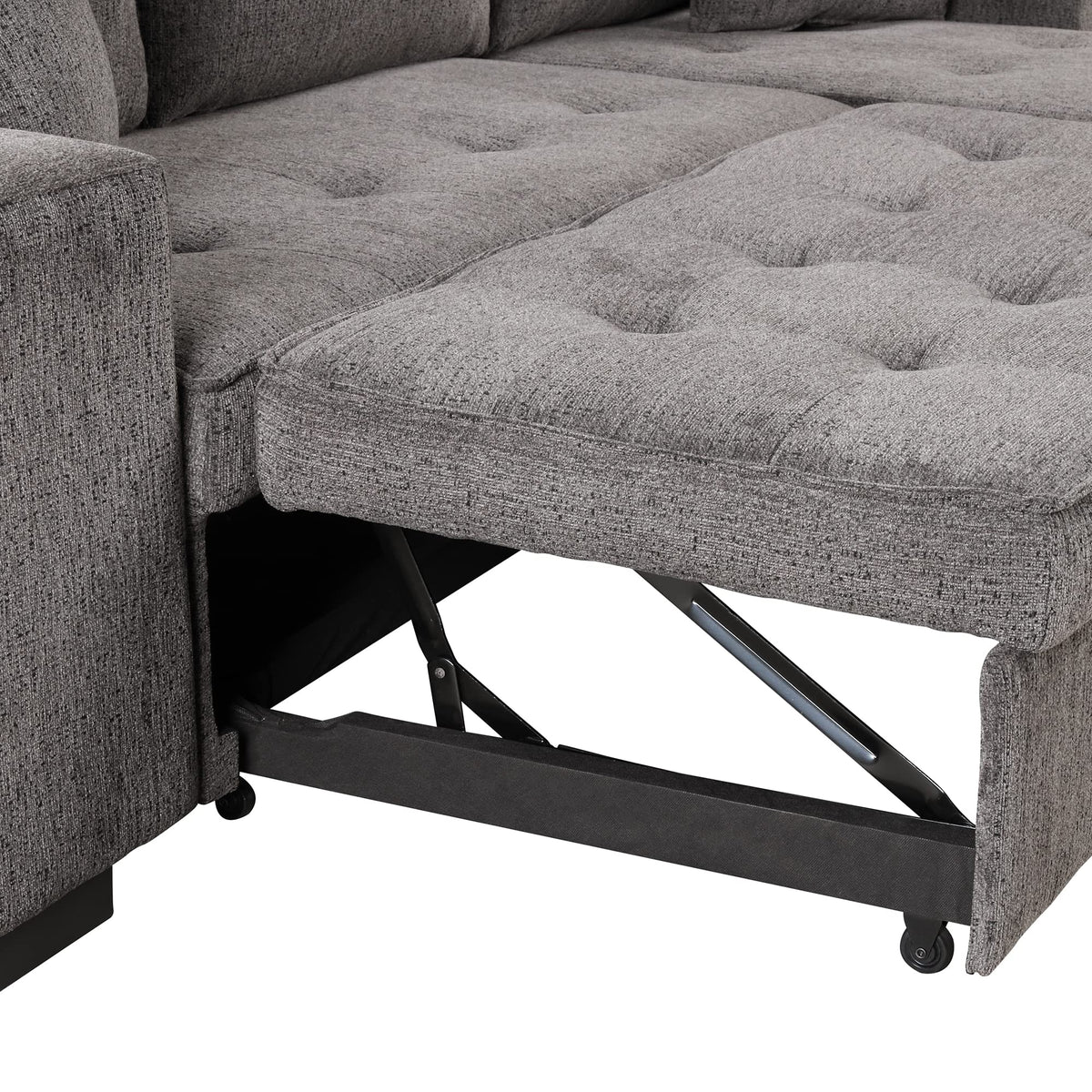 104.5 inch Reversible Sleeper Sectional Sofa with Pull Out Bed , Convertible L Shaped Sectional Couch with Storage Chaise and 2 Stools , Tufted Upholstered Pullout Sofa Bed for Living Room Apartment