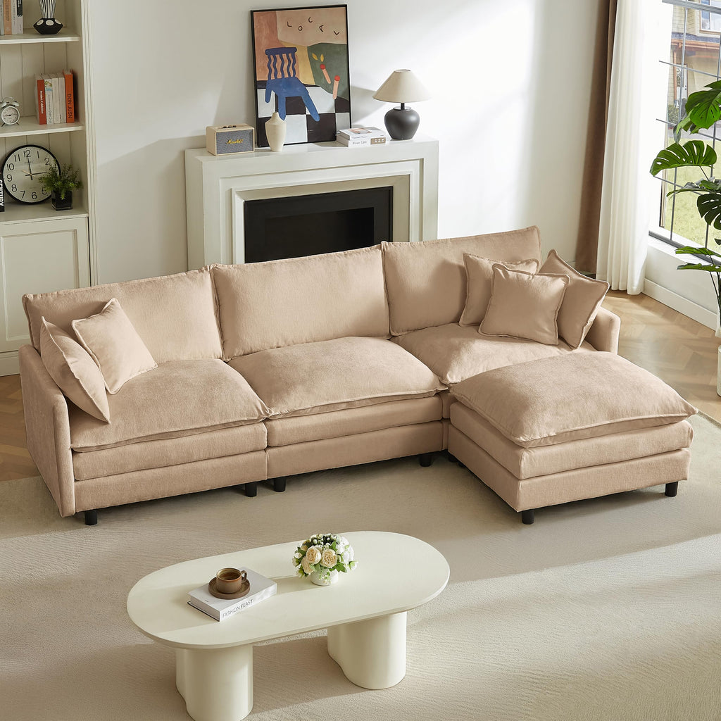 110 in L-Shaped Modular Sectional Sofa, 3-Seater Chenille Upholstery Coffee