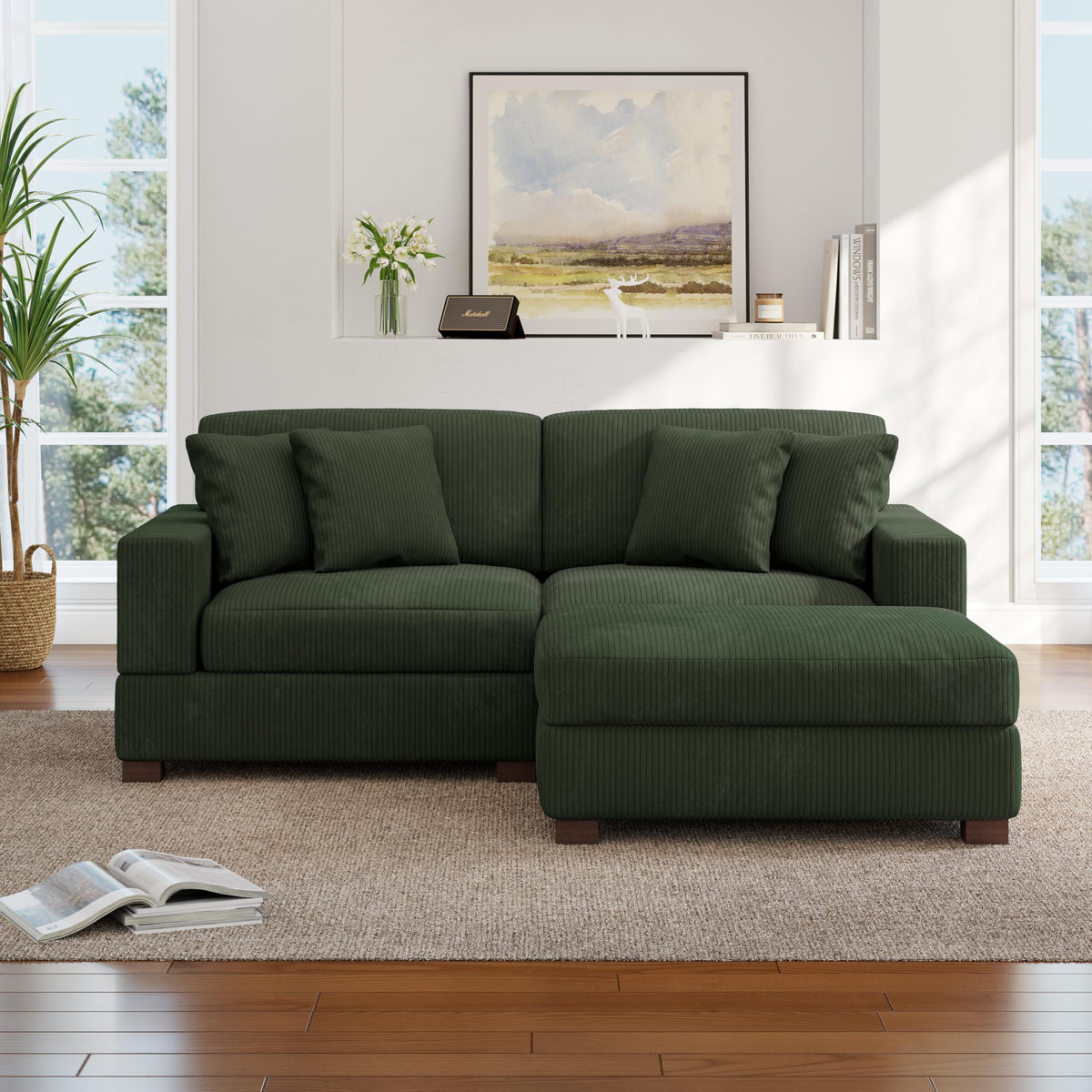 118.3" L-Shaped Modular Sectional Sofa with Chaise, Comfy Corduroy Fluffy Couch with Deep Seat, Flexible Module Combination for Living Room, Cotton Flannel Light Brown