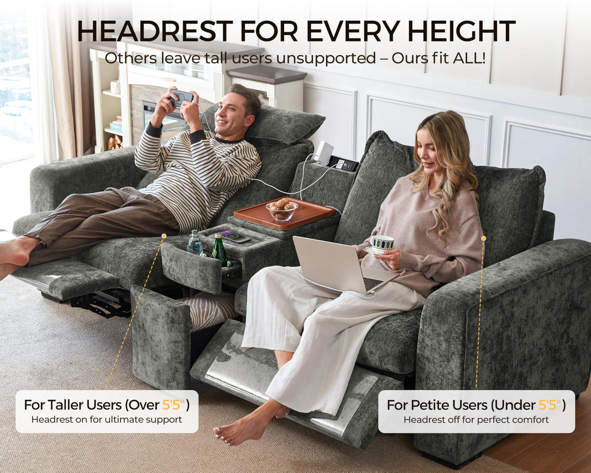 120" Modular Power Reclining Sectional 6 Seater L-shaped Sofa, Chenille
