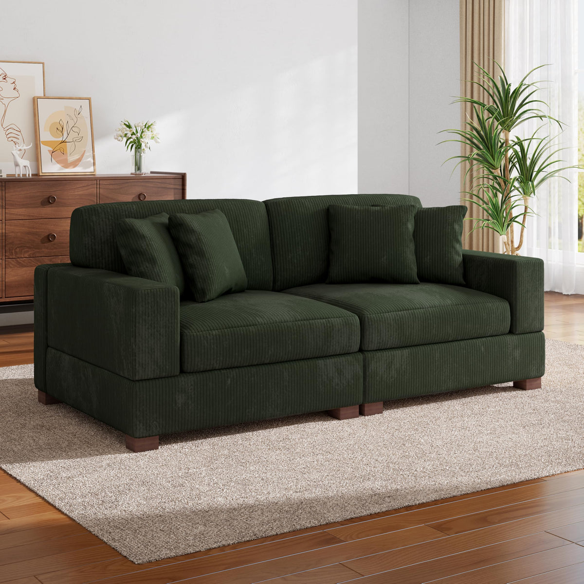 118.3" L-Shaped Modular Sectional Sofa with Chaise, Comfy Corduroy Fluffy Couch with Deep Seat, Flexible Module Combination for Living Room, Cotton Flannel Light Brown