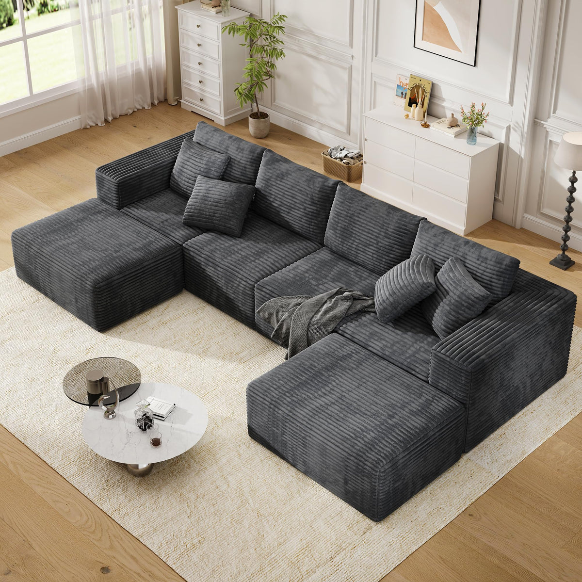 U-Shaped Modular Sponge Sofa in Corduroy