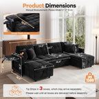 108”Pull Out Sofa Bed, U Shaped Sleeper Sofa for Living Room, Black