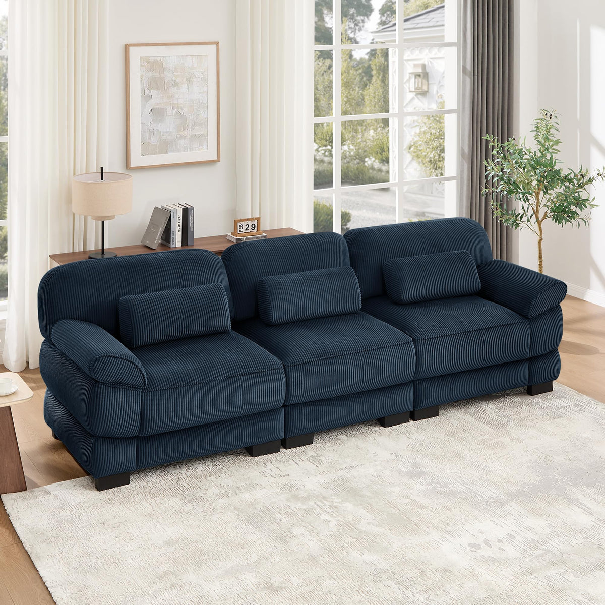 104'' Modular Sectional Couches, Cloud L Shaped Sofa for Living Room, Brown