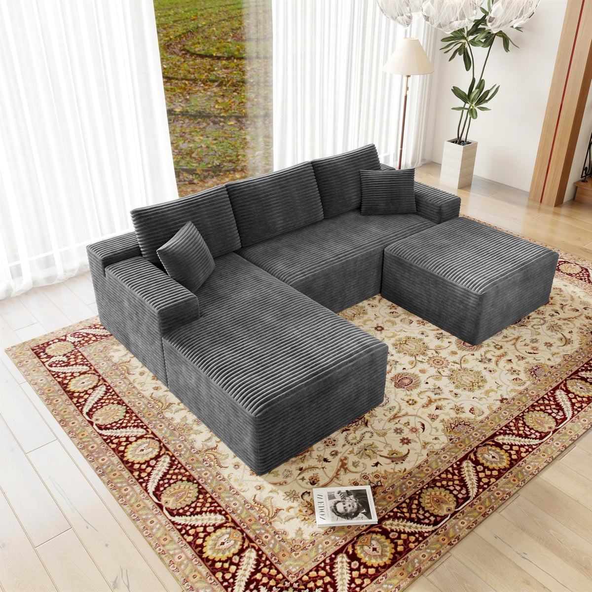 104.3 * 70.8" Modular sectional Sofa seat,Upholstered Compressed Couch for Living Room,Bedroom,Apartment,No Assembly Required,3 PC Free Combination,Plush Corduroy Fabric,Grey LL851