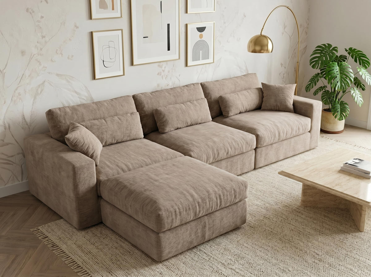 Vipbear 160" Oversized Modular Sectional Sofa, Boneless Couch for Living Room, Modern Comfy 7 Seat V Shaped Cloud Couch Sectional with Ottoman, Lumbar Pillows, 26.8" Extra Deep Seat,Terracotta Orange