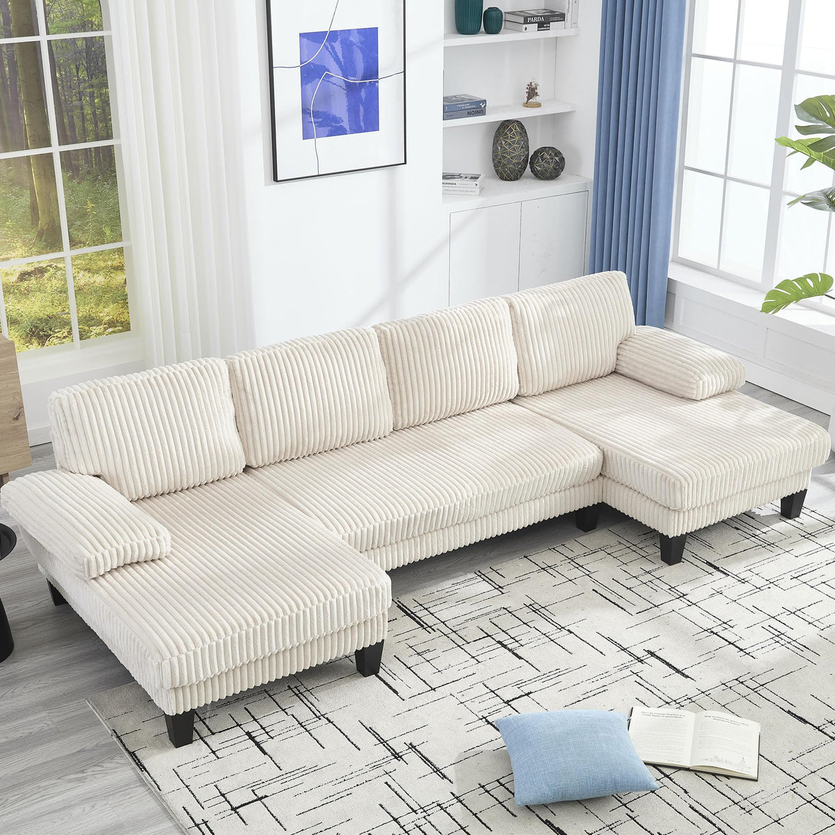 U Shaped Couch with Oversized Seat,4 Seat Sofa with Double Chaise,Comfortable and Indoor Furniture for Living Room,Apartment WG402