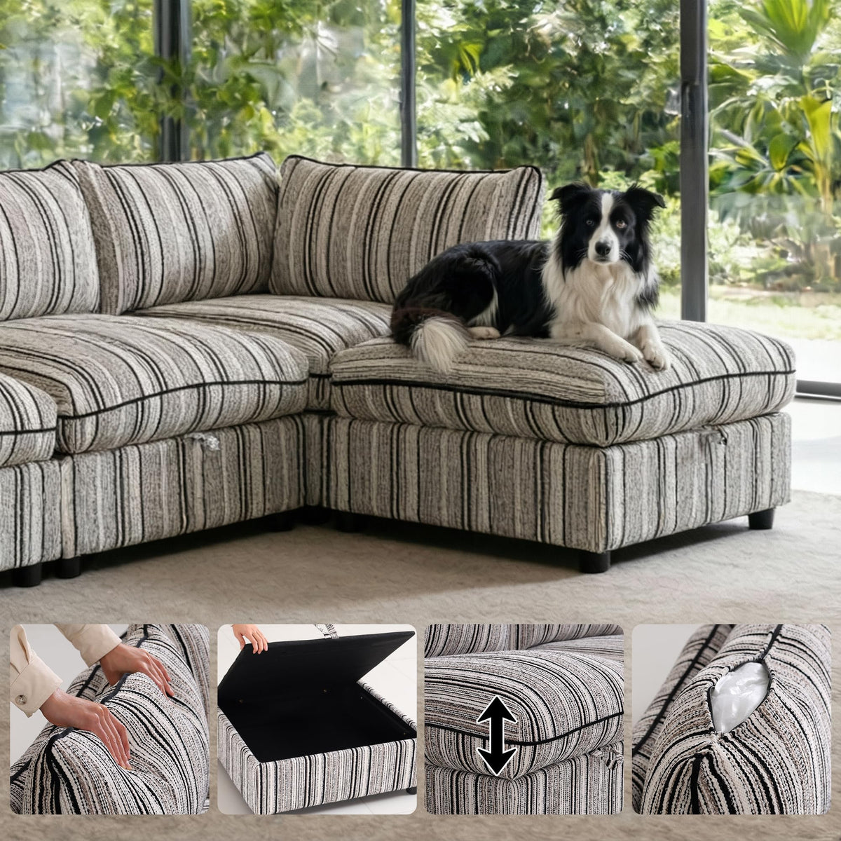 125" Oversized Modular Sectional Sofa with Storage,Convertible L/U-Shaped Chenille Cloud Couch with Reversible Chaise, 8 Seater Storage Sectional Sofa for Living Room