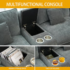 U Shaped Sectional Cloud Couch for Living Room,144" Comfy Fluffy Modular Sofa with Movable Ottoman Chenille 6 Seat Sectional Sofa Set with Storage Box, Cup Holders, Grey YP434