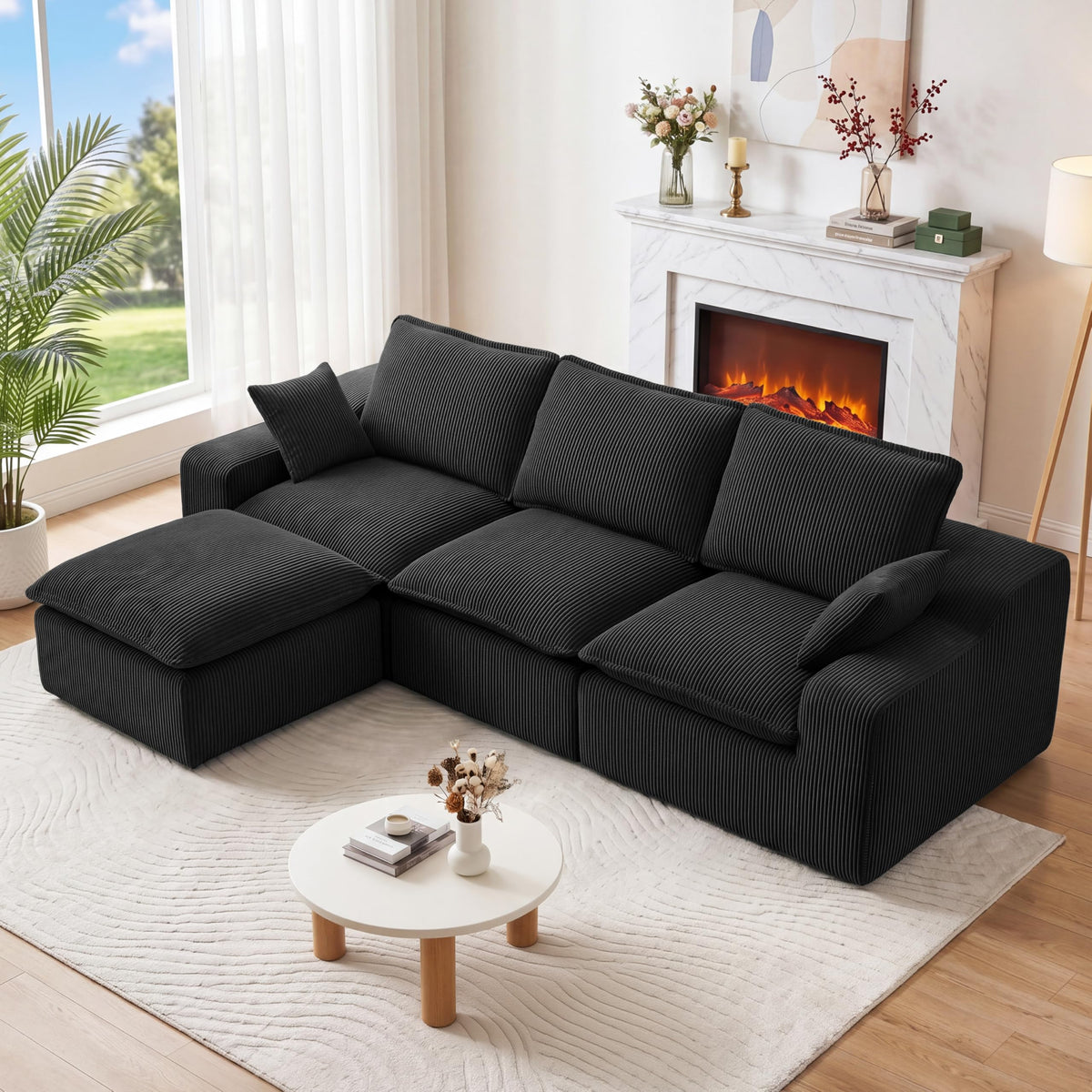 Vipbear 107" Modular Sectional Sofa with Ottoman, Free Assemble